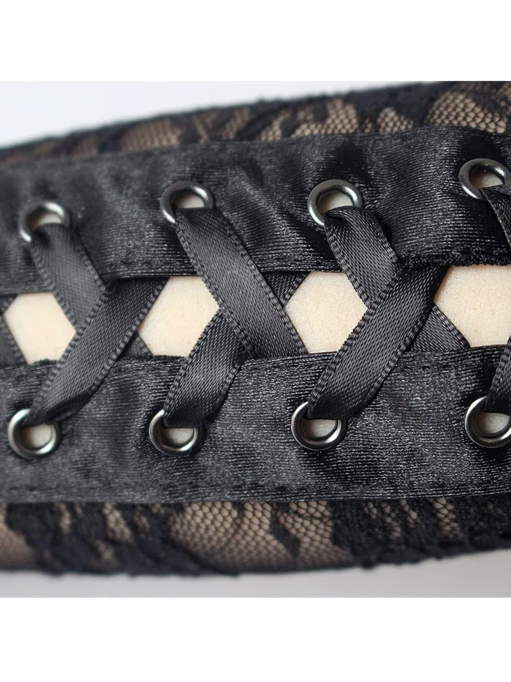 Black Lace Fingerless Opera Gloves with Ribbon Lacing
